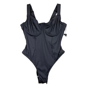 TA3 Hi Cut Lifty Black One-Piece Corset Lace-Up Underwire XL B/C CUP